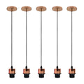 Five pack of rose gold pendant light holders with adjustable black cables and ceiling roses