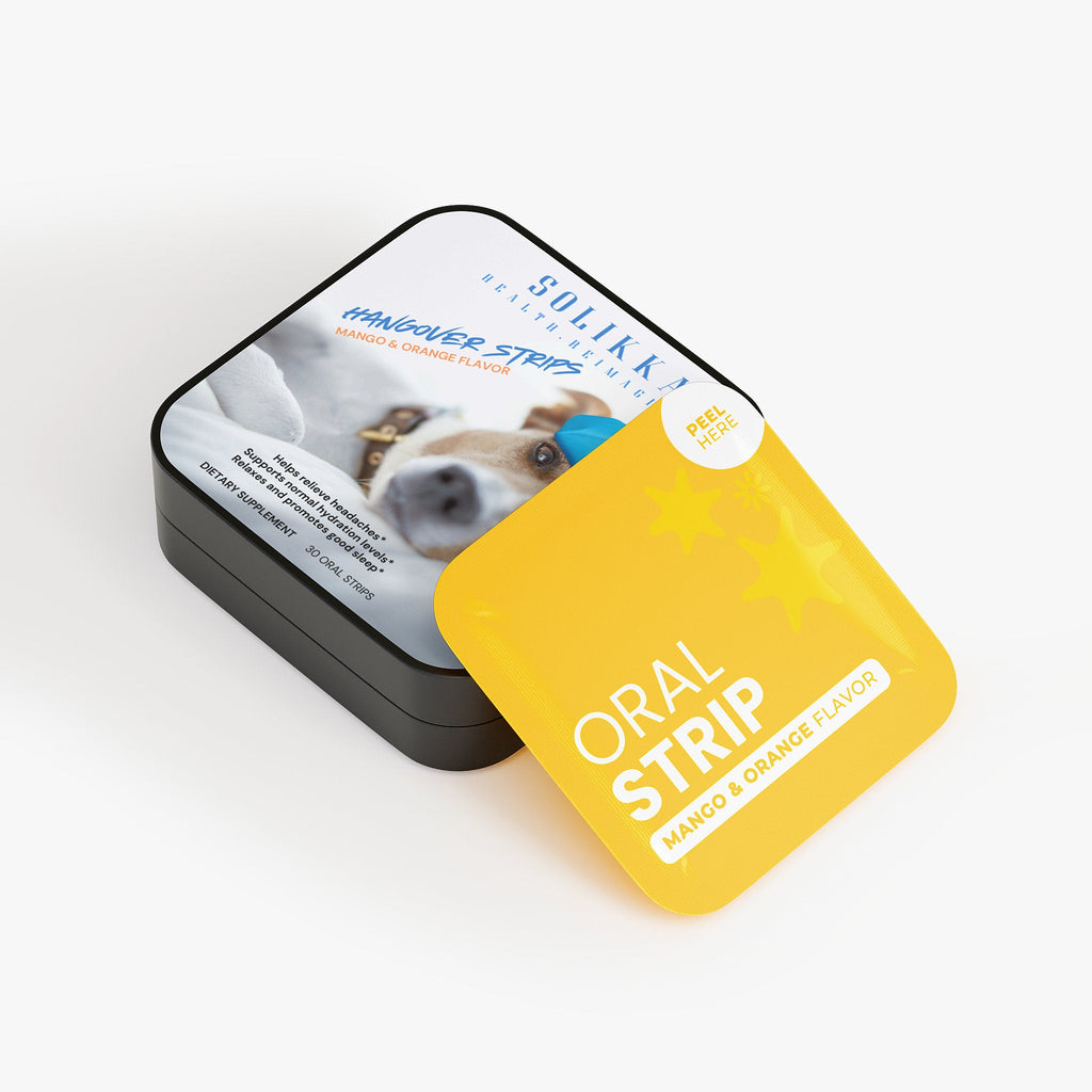 Mango orange Ayurvedic hangover wellness strips packaged in a convenient pocket sized metal tin — view 2