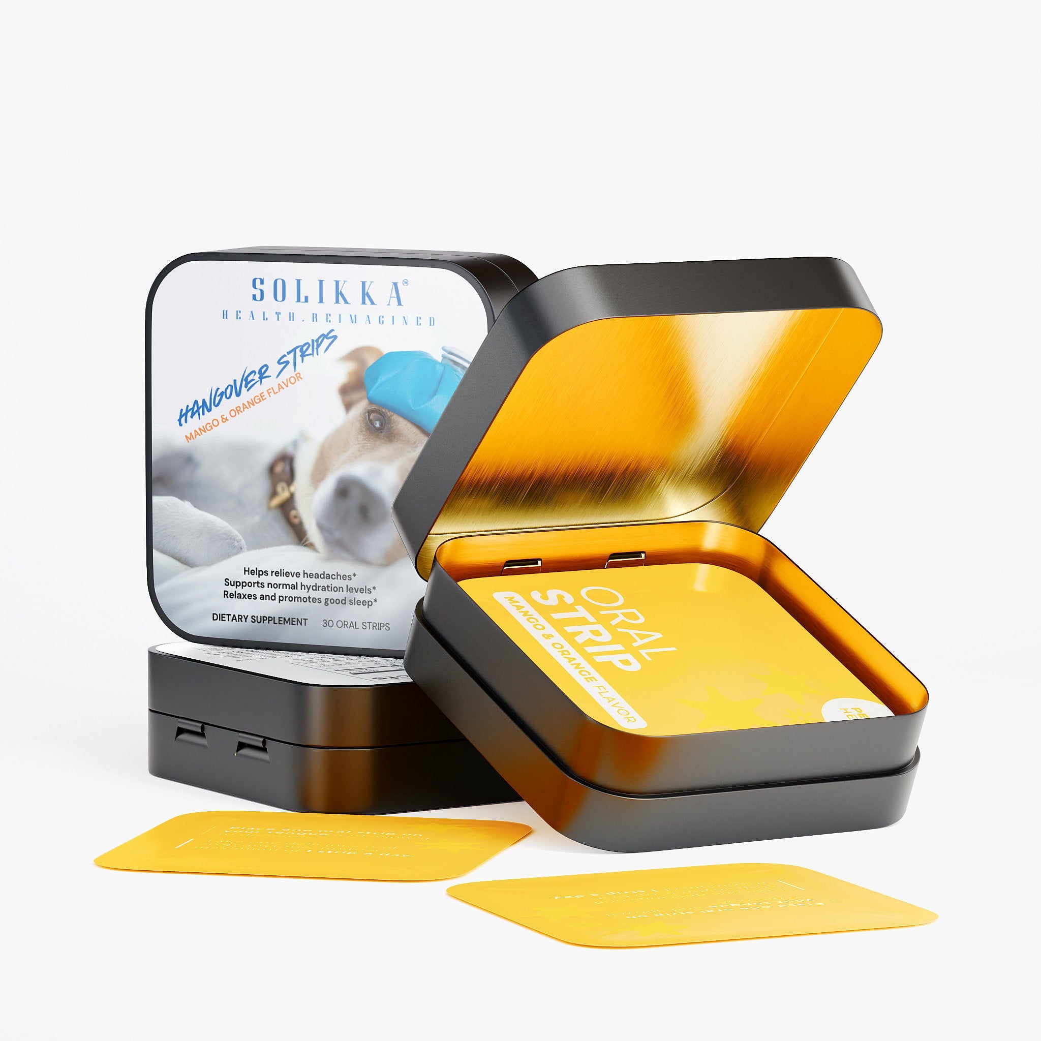 Mango orange Ayurvedic hangover wellness strips packaged in a convenient pocket sized metal tin — view 5