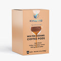 Box of twelve Molten Caramel dark roast single serve coffee pods with cocoa notes