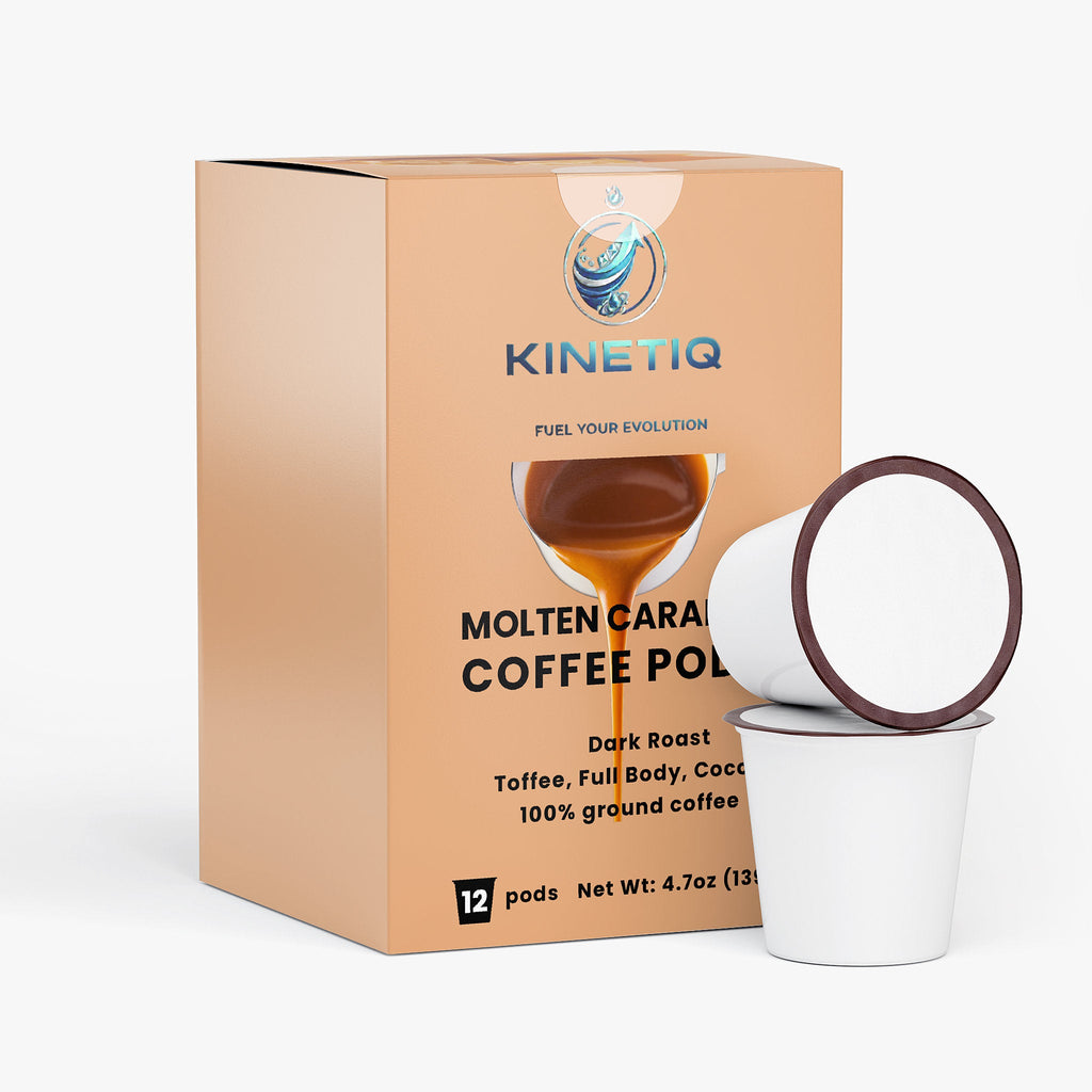 Box of twelve Molten Caramel dark roast single serve coffee pods with cocoa notes — view 4