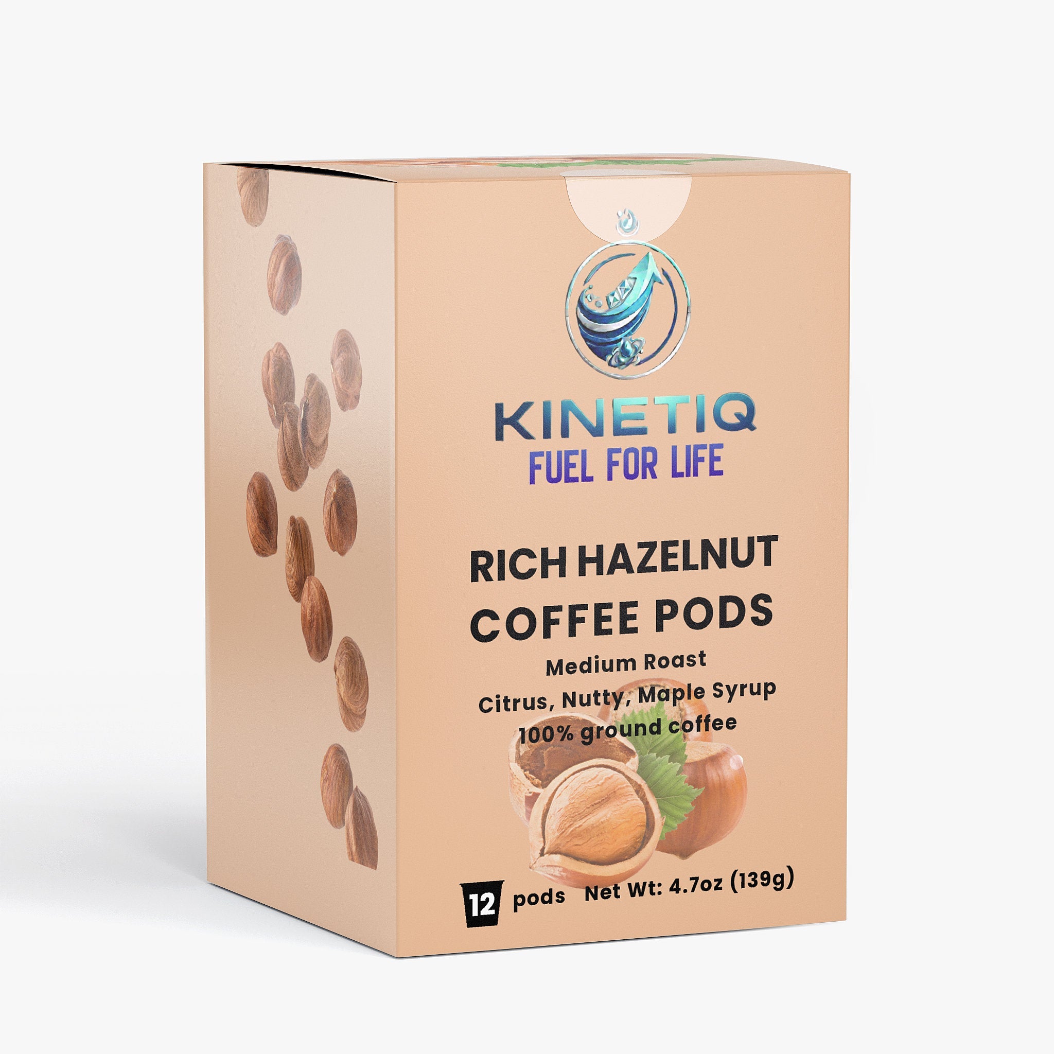 Rich hazelnut medium roast coffee pods box and single serve capsules for standard brewing machines