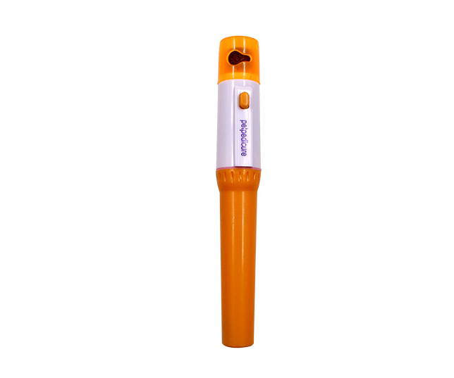 Yellow and white battery operated pet nail trimmer with three replaceable filing wheels — view 5