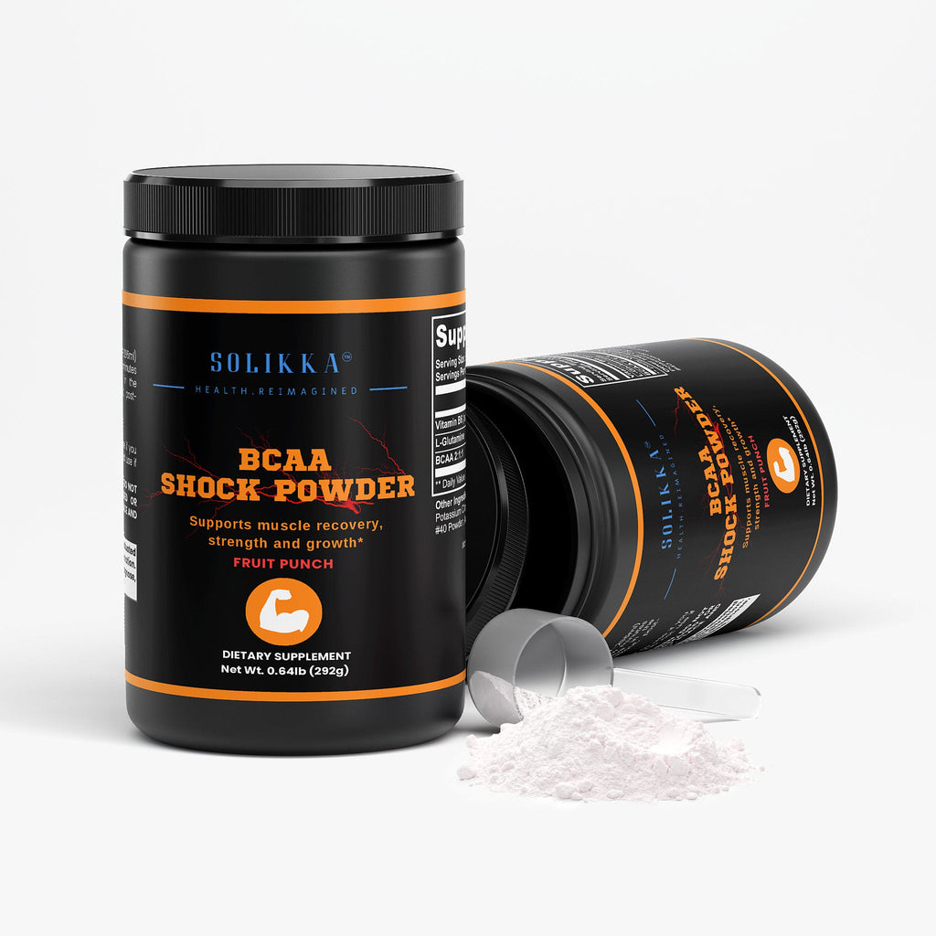 BCAA shock powder fruit punch supplement container by Solikka for workout recovery and muscle support — view 5