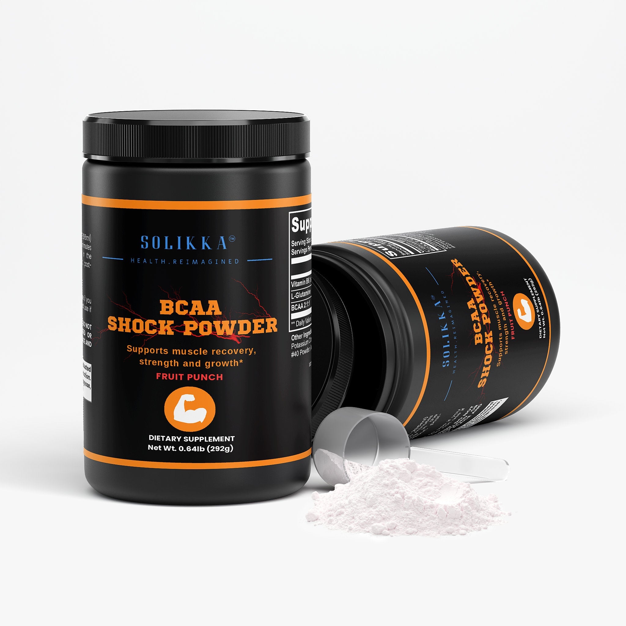 BCAA shock powder fruit punch supplement container by Solikka for workout recovery and muscle support — view 5