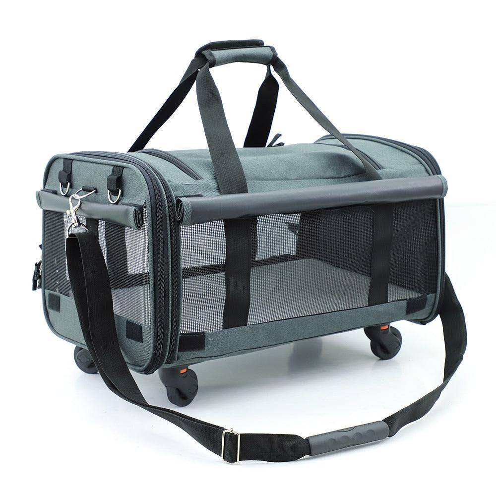 Spacious traveling pet carrier with rolling wheels, privacy shutter, and breathable polyester fabric — view 5