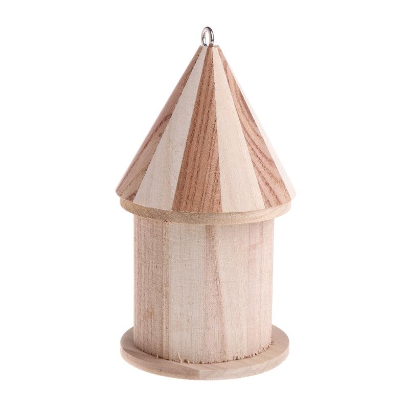 Hand-carved rustic pine bird nest garden ornament with polished surface and intricate round detailing — view 3