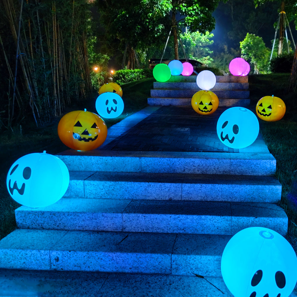 Inflatable 16-inch floating LED beach ball with vibrant RGB color lighting for outdoor garden decor
