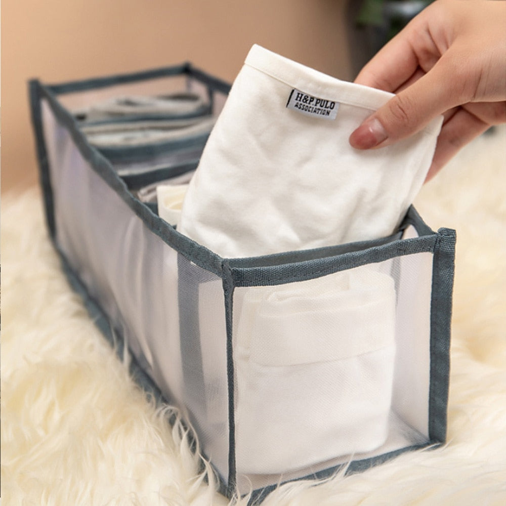 Washable nylon mesh bedroom closet organizer set with divided grids for underwear and socks — view 3
