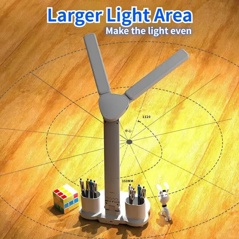 White rechargeable LED desk lamp featuring dual adjustable lighting heads and a foldable body. — view 4