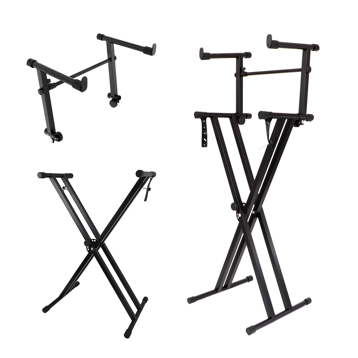 Black adjustable X-frame electronic keyboard stand made of heavy-duty iron for 88-key musical instruments — view 2