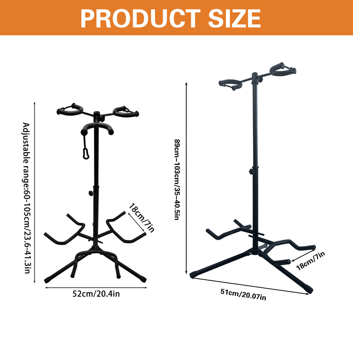 Black steel foldable multi head guitar stand with sponge padding for acoustic and bass instruments — view 3
