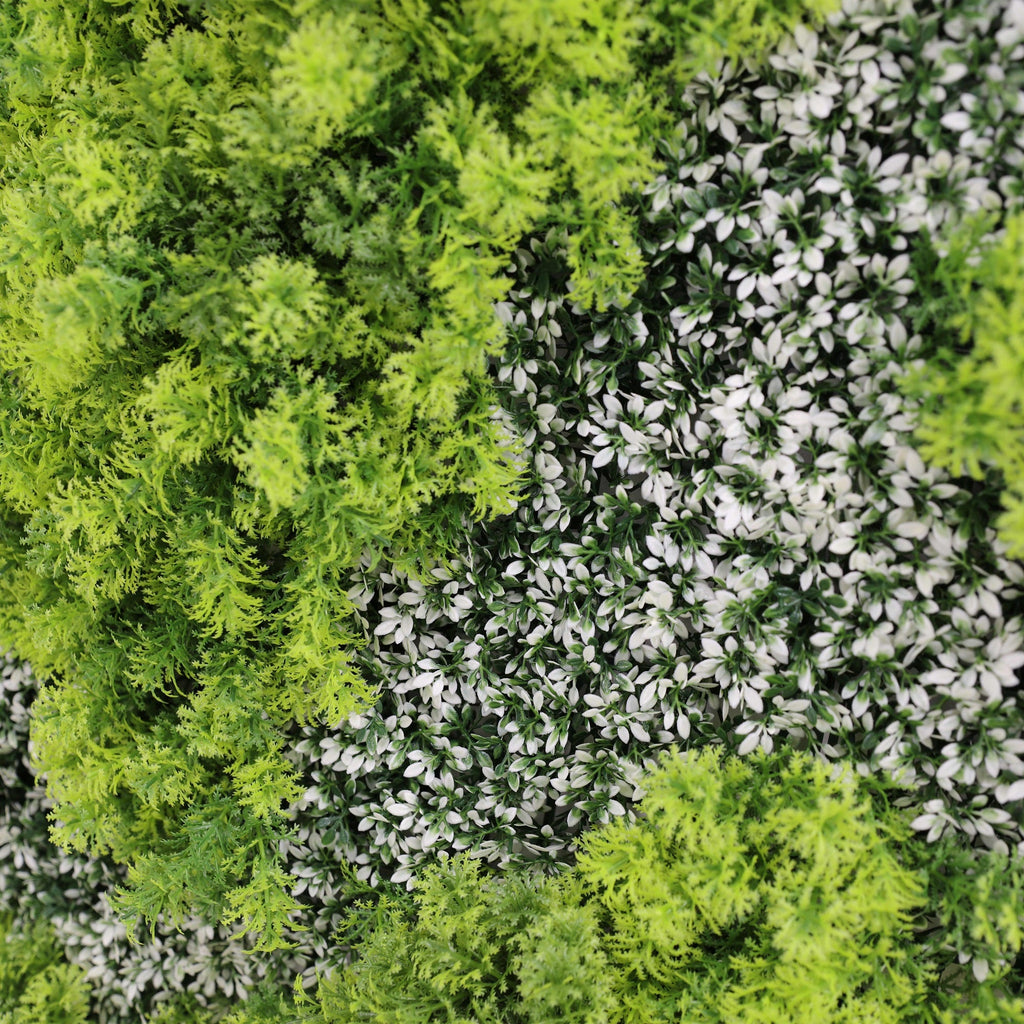 Natural Green and White Moss Artificial Vertical Garden Green Wall Panel 40×40in – UV Resistant – Commercial Grade-3
