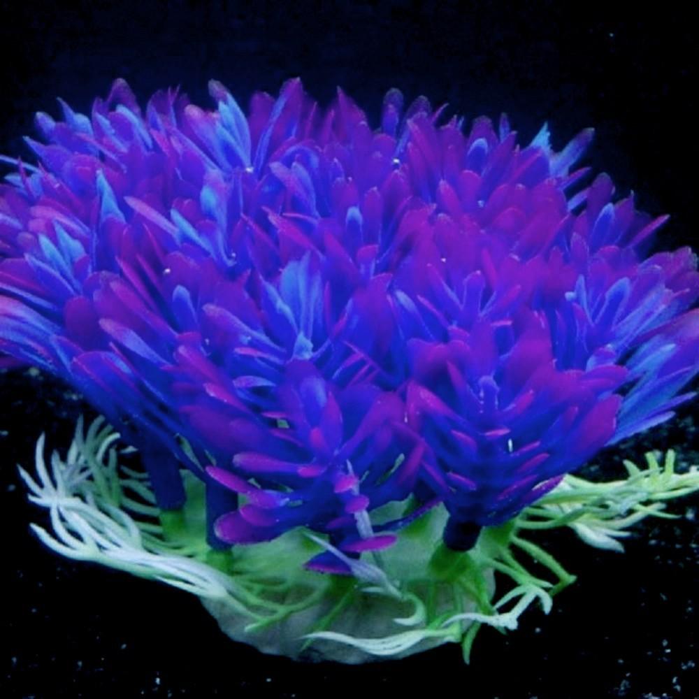 Vibrant purple round grass aquarium decor made of lifelike plastic with a sturdy plaster base. — view 4