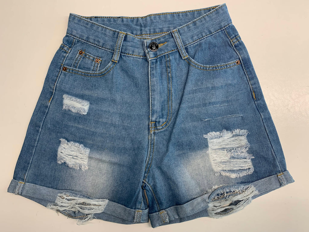 Handmade women's distressed raw denim cutoff jean shorts perfect for casual summer wear — view 4