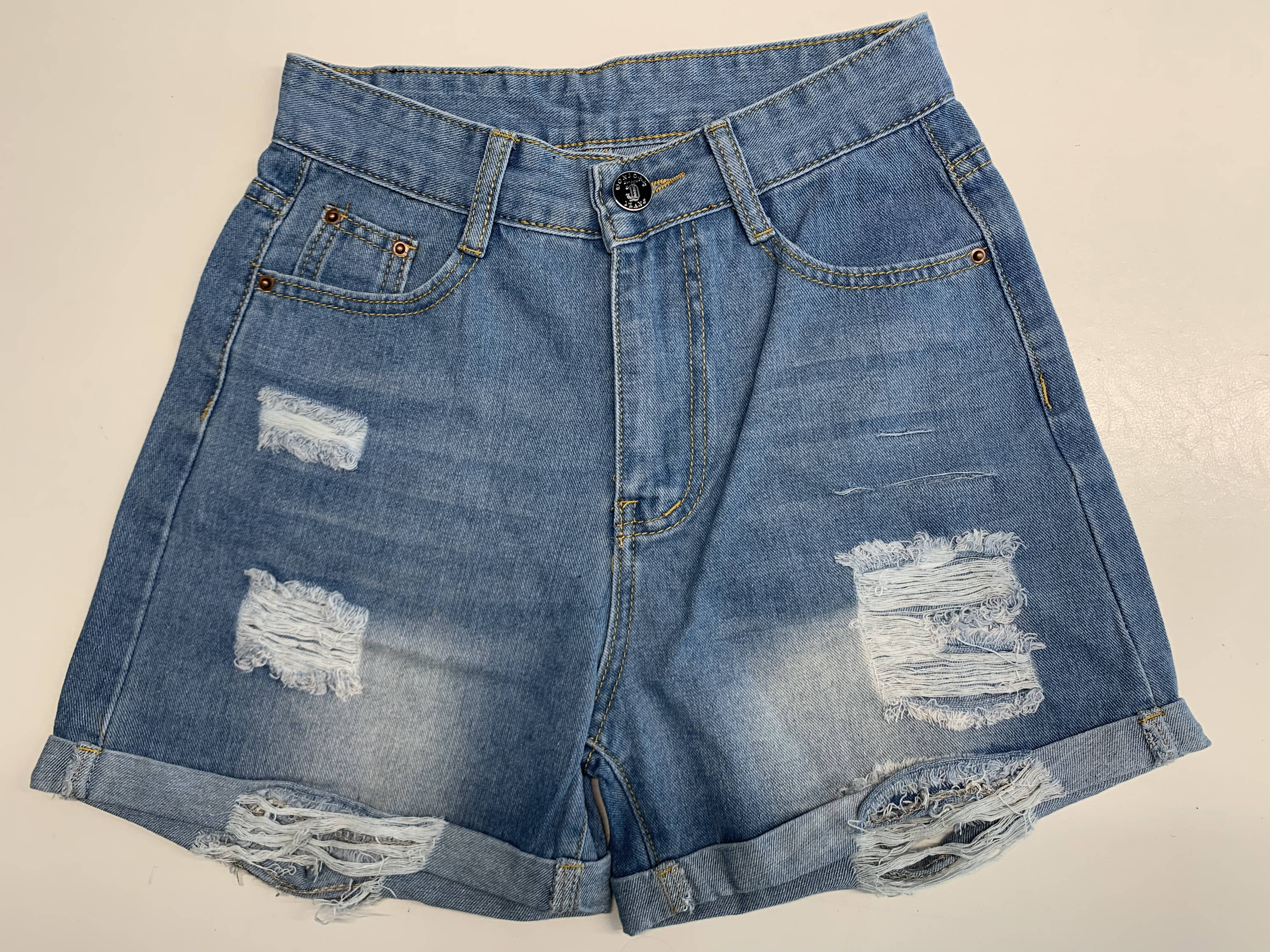 Handmade women's distressed raw denim cutoff jean shorts perfect for casual summer wear — view 4