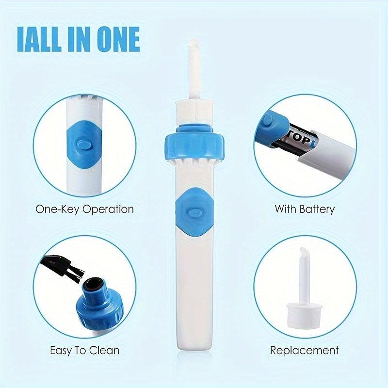 White battery powered ear cleaner wax remover device with a gentle soft silicone scoop head — view 3