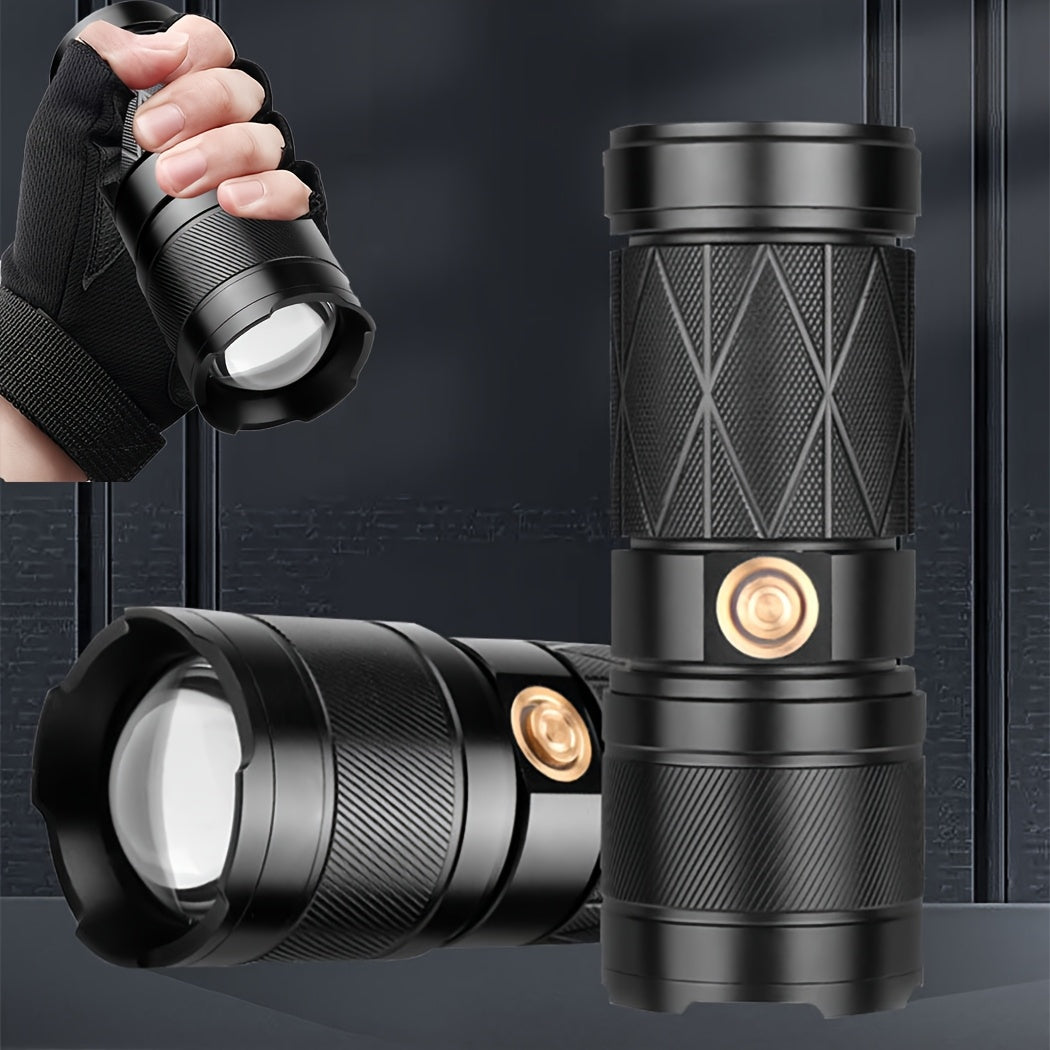 Rechargeable tactical flashlight in black aluminum alloy featuring COB side light and a flat magnetic base — view 3