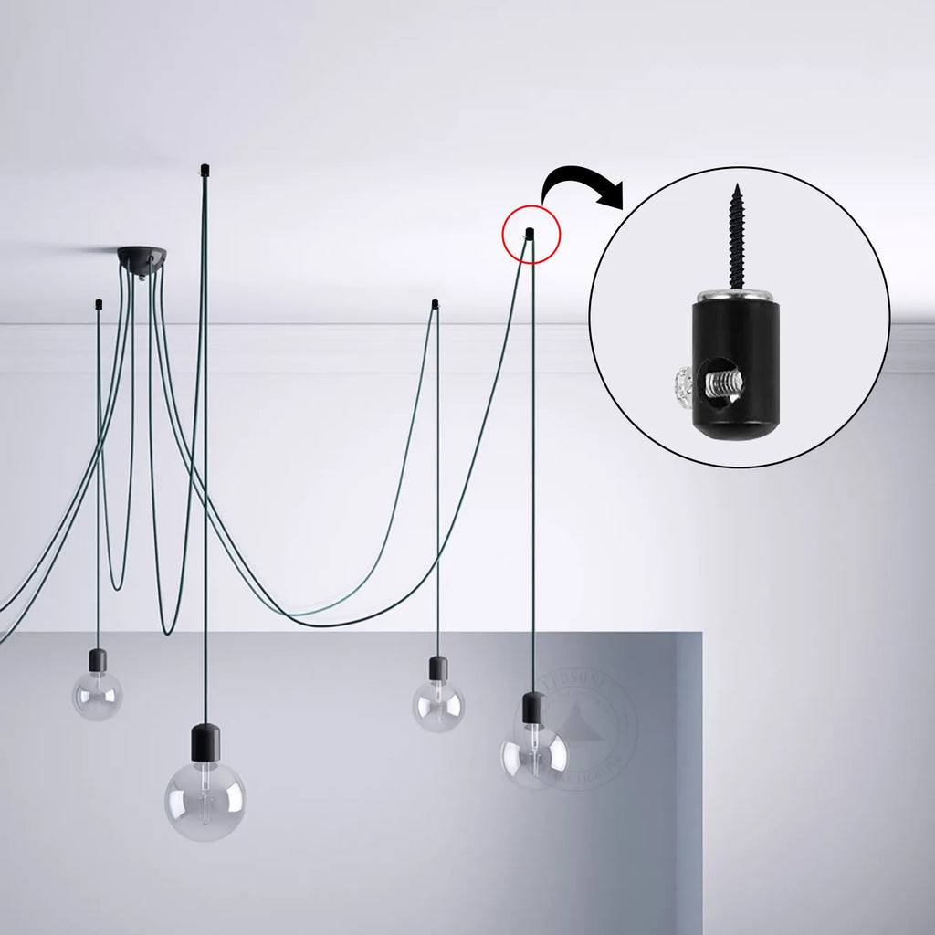Solid steel black pendant light hook and cable mounting clip for fabric lighting cords — view 4