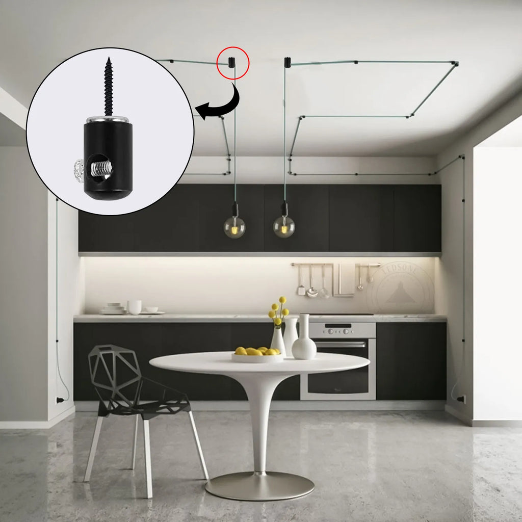 Solid steel black pendant light hook and cable mounting clip for fabric lighting cords — view 5