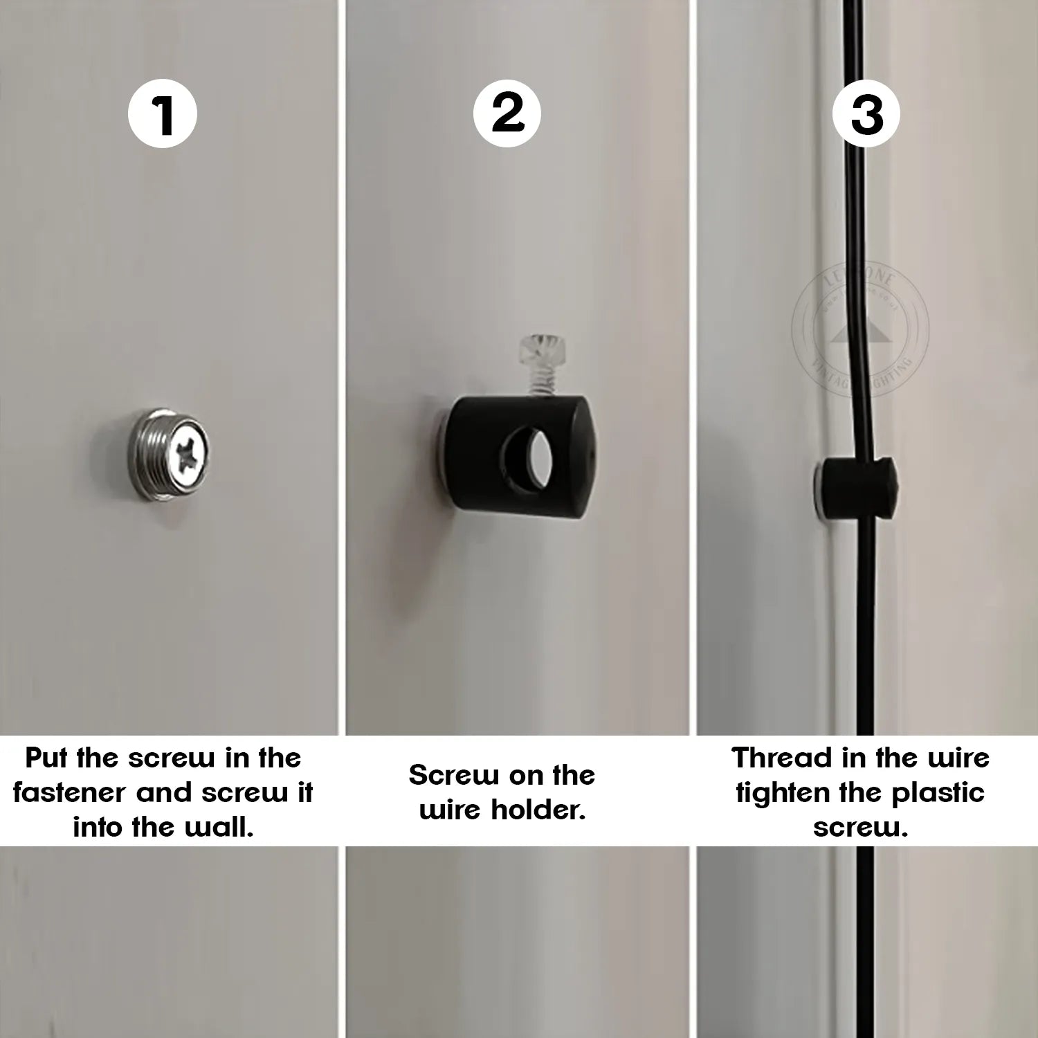 Solid steel black pendant light hook and cable mounting clip for fabric lighting cords — view 2