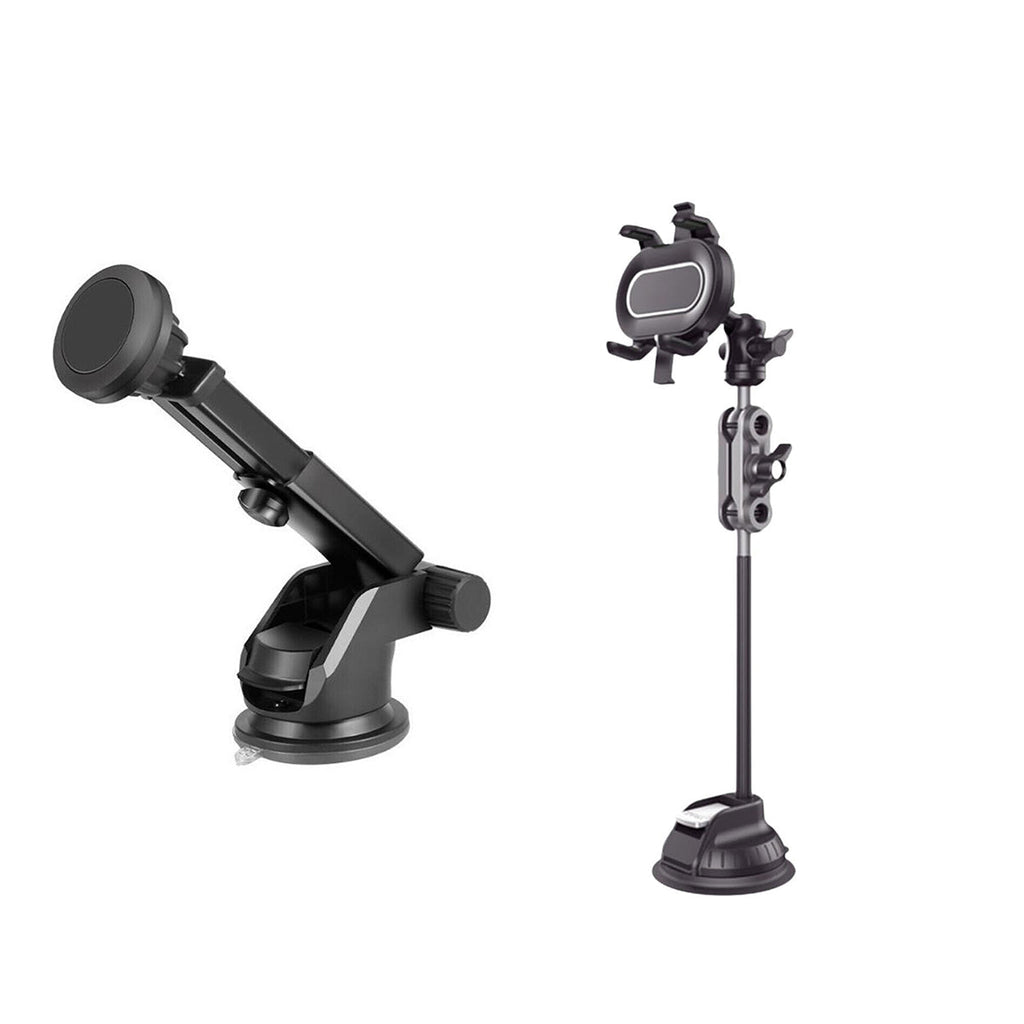 Black adjustable car phone holder with suction cup base and telescopic arm for secure dashboard mounting — view 2
