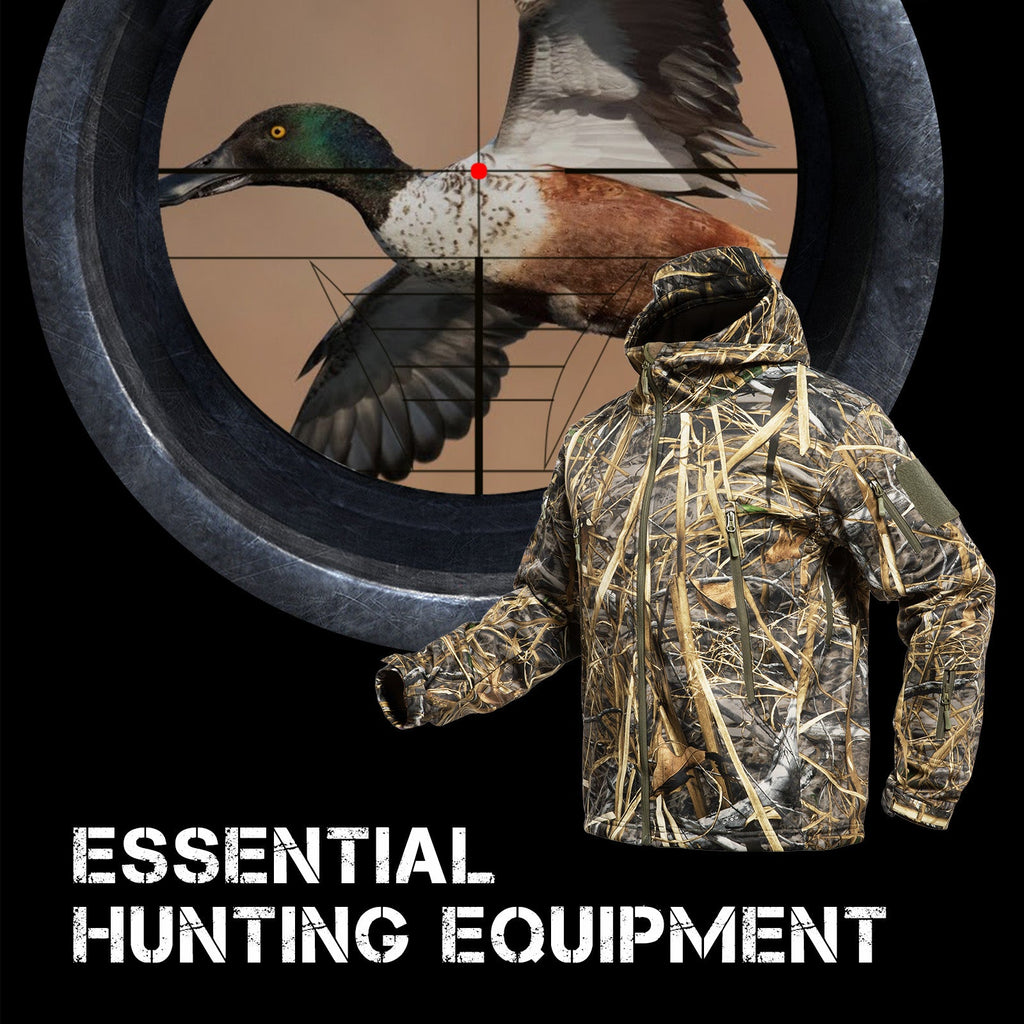 Men's camouflage hunting jacket with adjustable hood and multiple tactical zipper pockets — view 4
