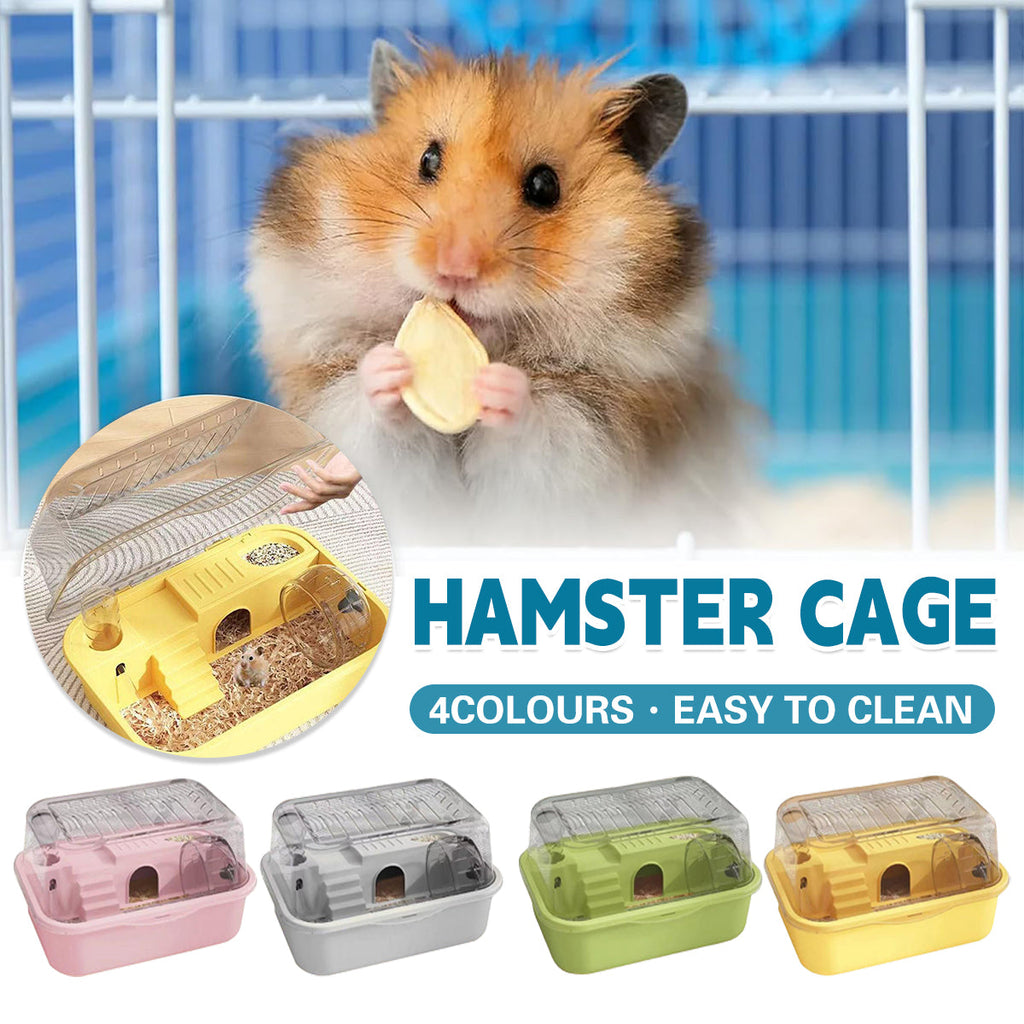 Double level hamster cage in clear acrylic and durable plastic with exercise wheel and feeding area