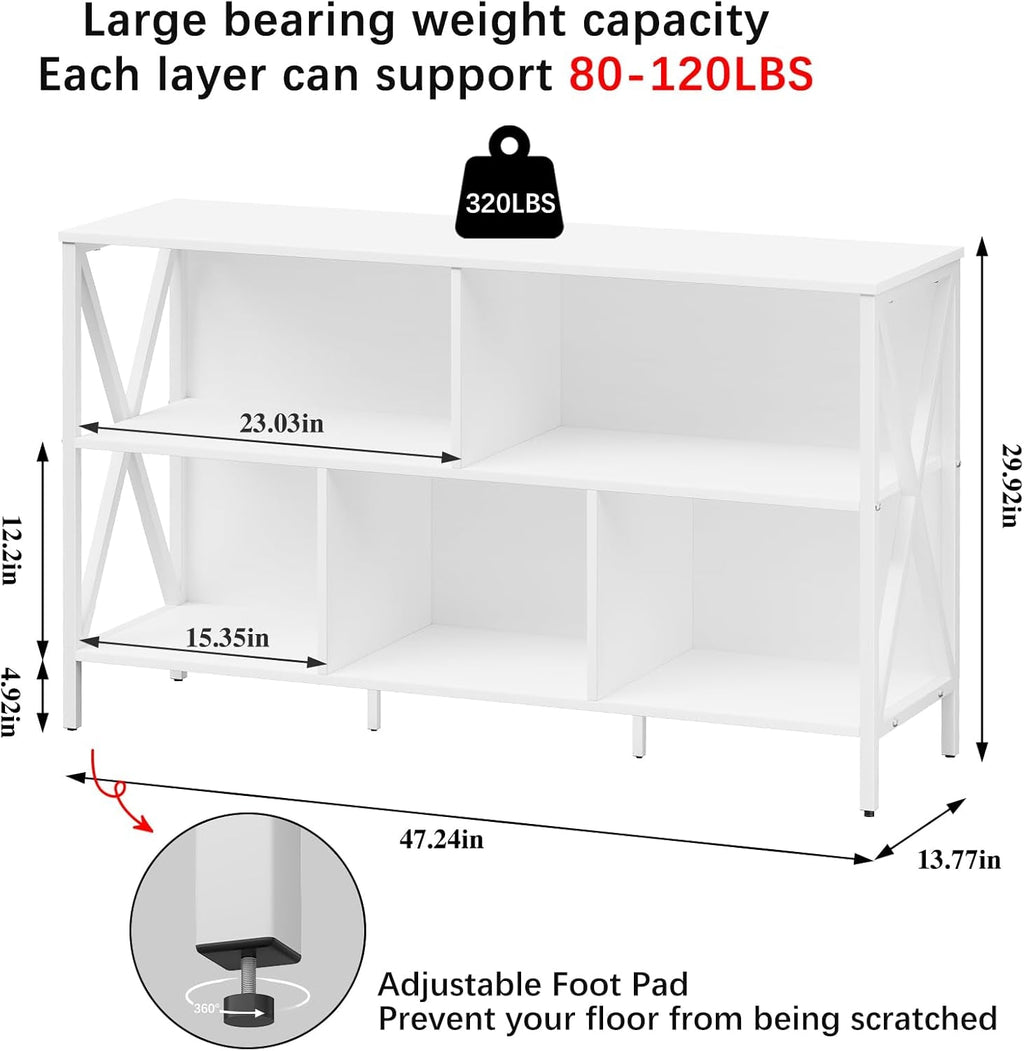 White 5-cube open bookcase with contemporary industrial metal frame and wood-like MDF shelves. — view 3