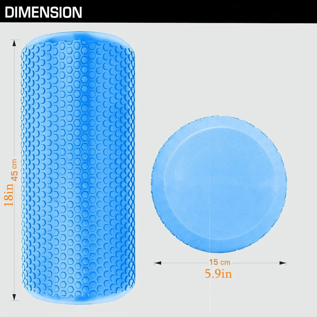 High-density yoga foam roller in blue EVA material, 45cm length for deep tissue massage — view 4