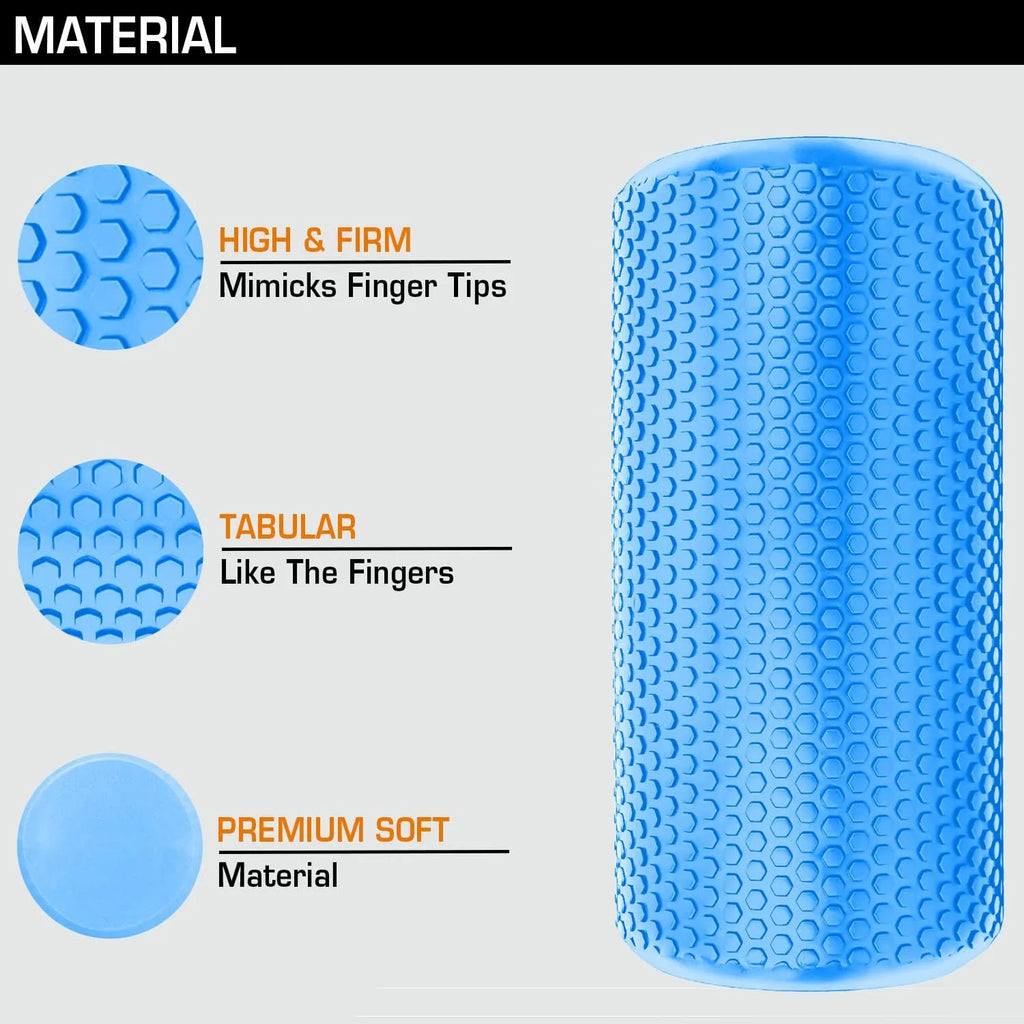 High-density yoga foam roller in blue EVA material, 45cm length for deep tissue massage — view 3