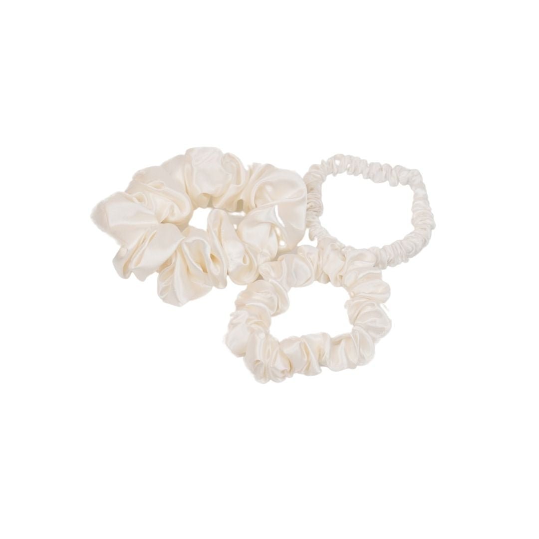 Mulberry silk scrunchie starter set featuring three different sizes for everyday styling and comfortable sleep — view 4