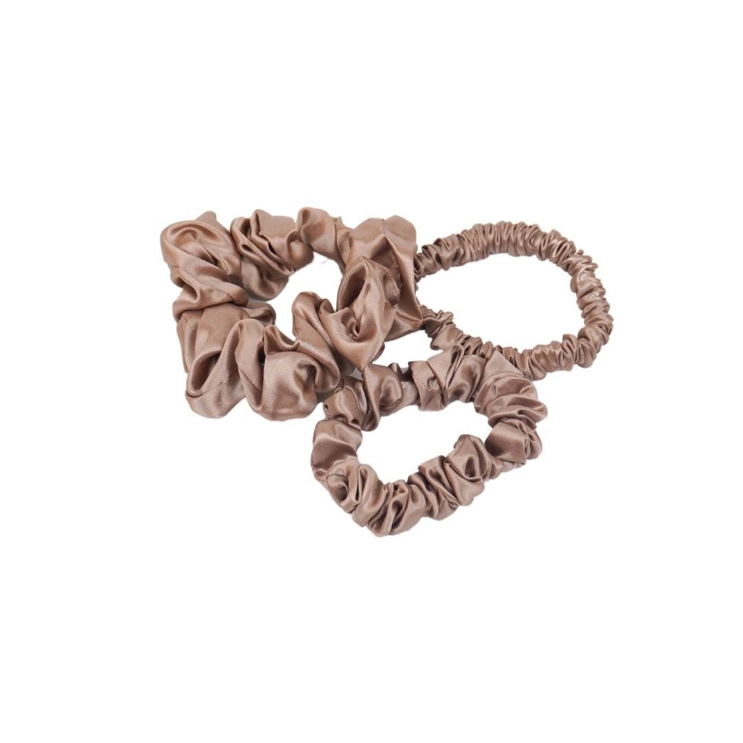 Mulberry silk scrunchie starter set featuring three different sizes for everyday styling and comfortable sleep — view 2