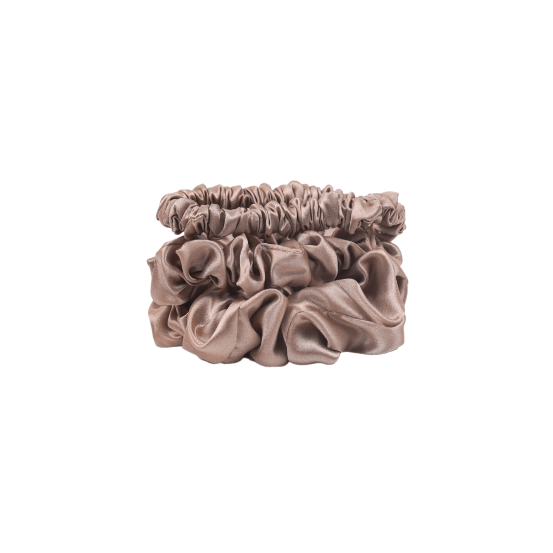 Mulberry silk scrunchie starter set featuring three different sizes for everyday styling and comfortable sleep
