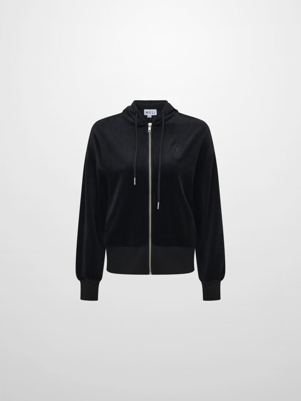 Velour Full Zip Hoodie - Black-1