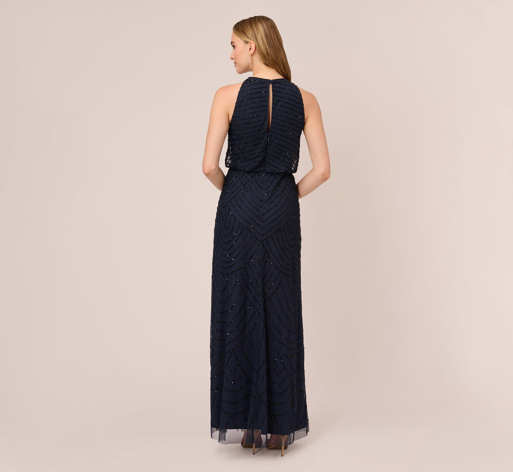 Halter Long Beaded Gown by Adrianna Papell 191914100-1