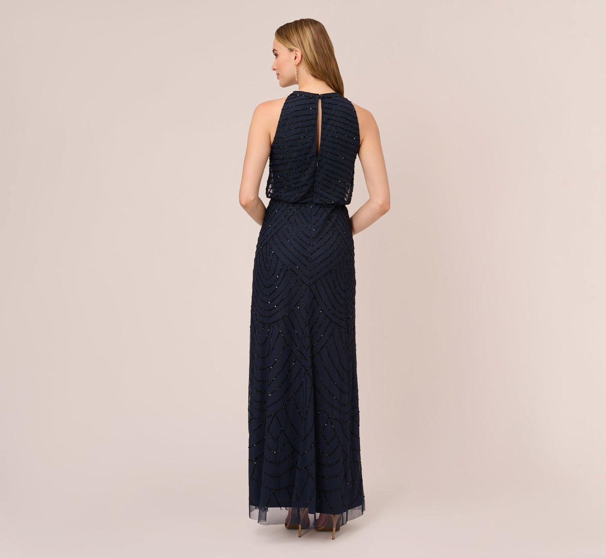 Halter Long Beaded Gown by Adrianna Papell 191914100-1