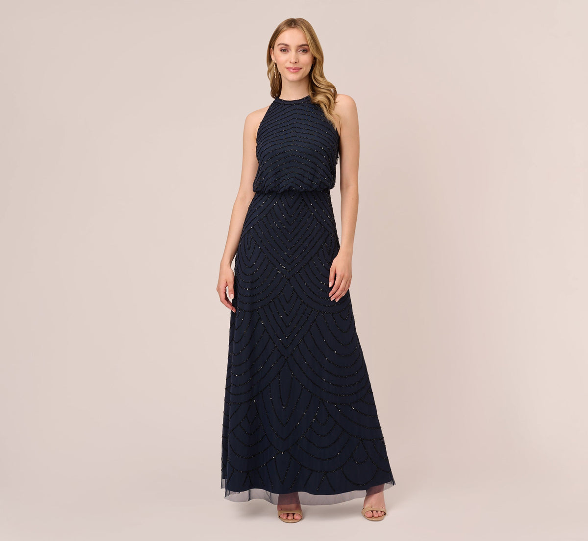 Halter Long Beaded Gown by Adrianna Papell 191914100-0