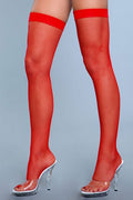 1931 nylon fishnet thigh highs with a solid top band displaying textured hosiery on legs
