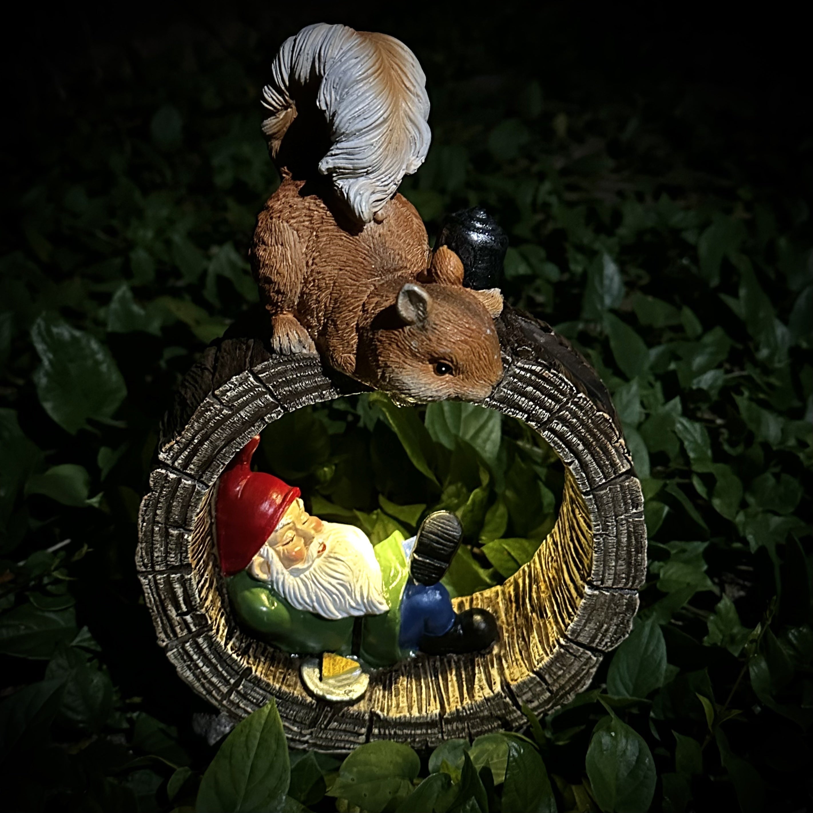 Resin squirrel garden statue with integrated solar light for outdoor patio decor — view 3