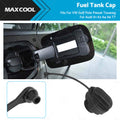 Black replacement fuel tank cap with safety tether made of durable ABS plastic for automobiles