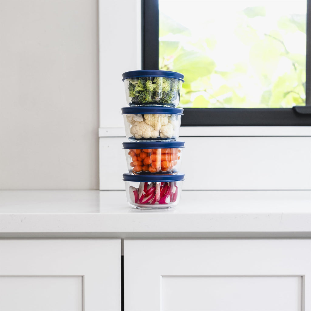 8 Piece Set (7Oz) Round Glass Storage Containers With Lids, Blue-4