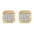 10K Yellow Gold Plated .925 Sterling Silver 1/6 Cttw Diamond Textured Halo Stud Earrings-0