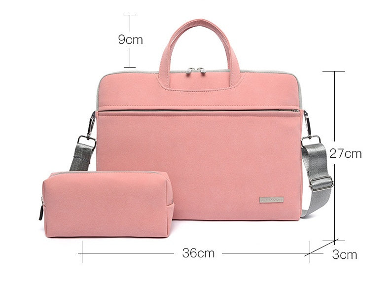 Waterproof PU leather laptop bag with adjustable shoulder strap and matching small accessory mouse pouch. — view 3