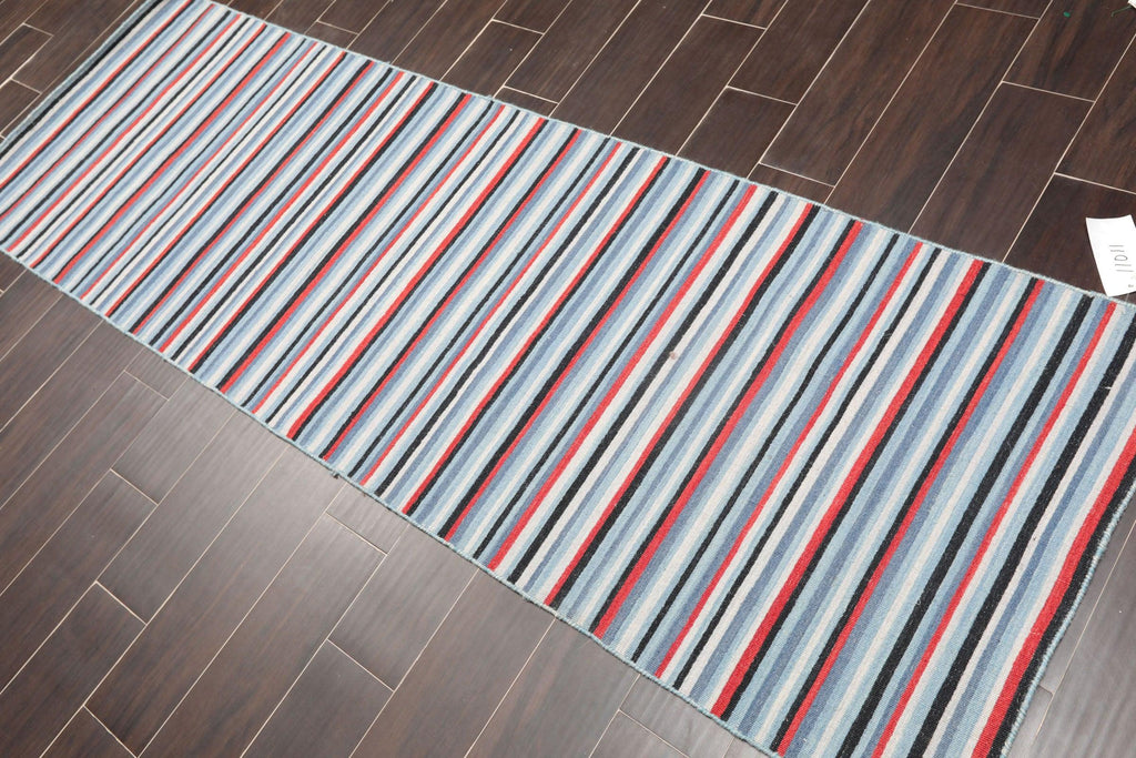 Traditional blue hand knotted wool oriental runner rug with terracotta and grey accents — view 2