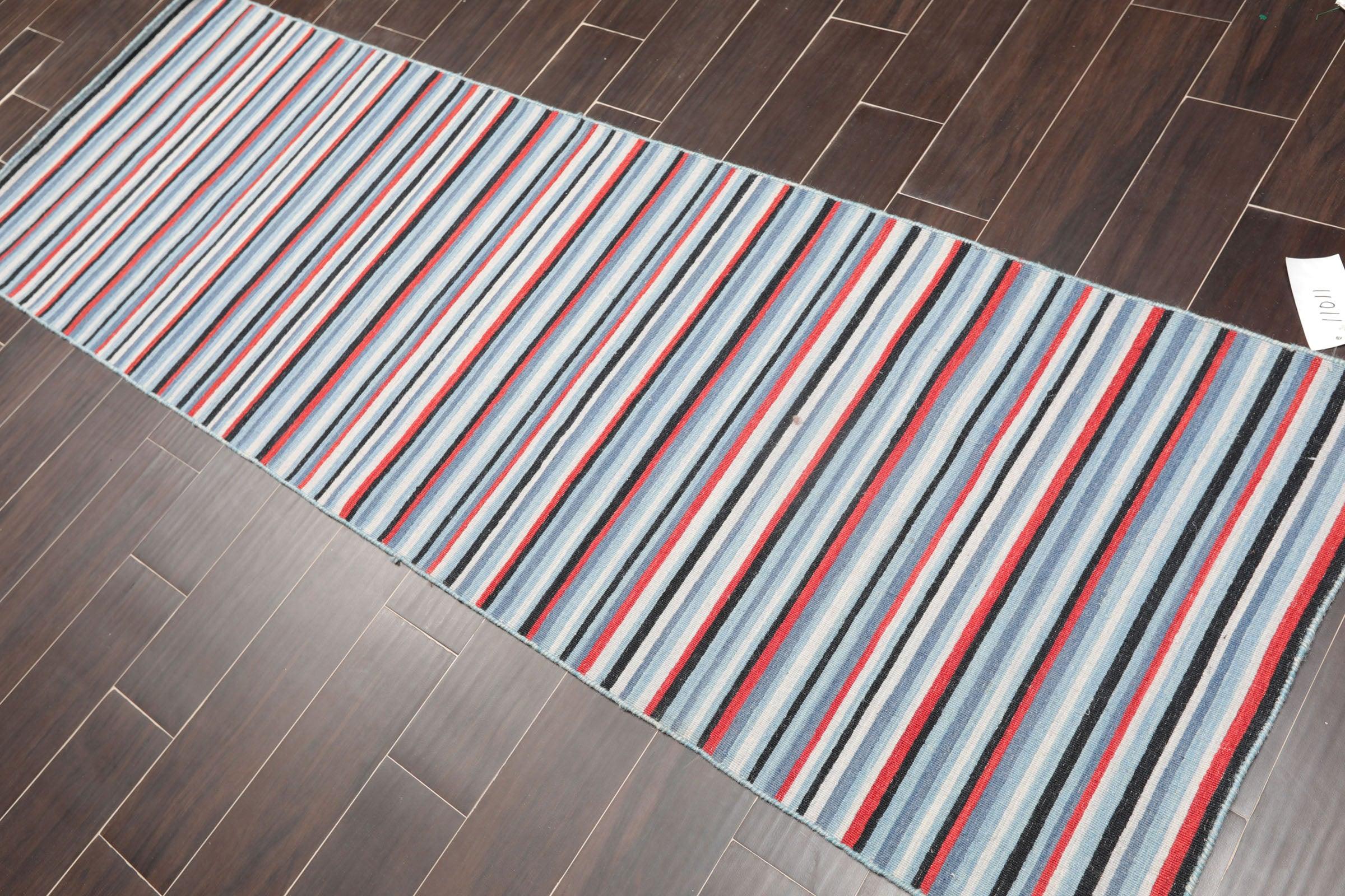Traditional blue hand knotted wool oriental runner rug with terracotta and grey accents — view 2