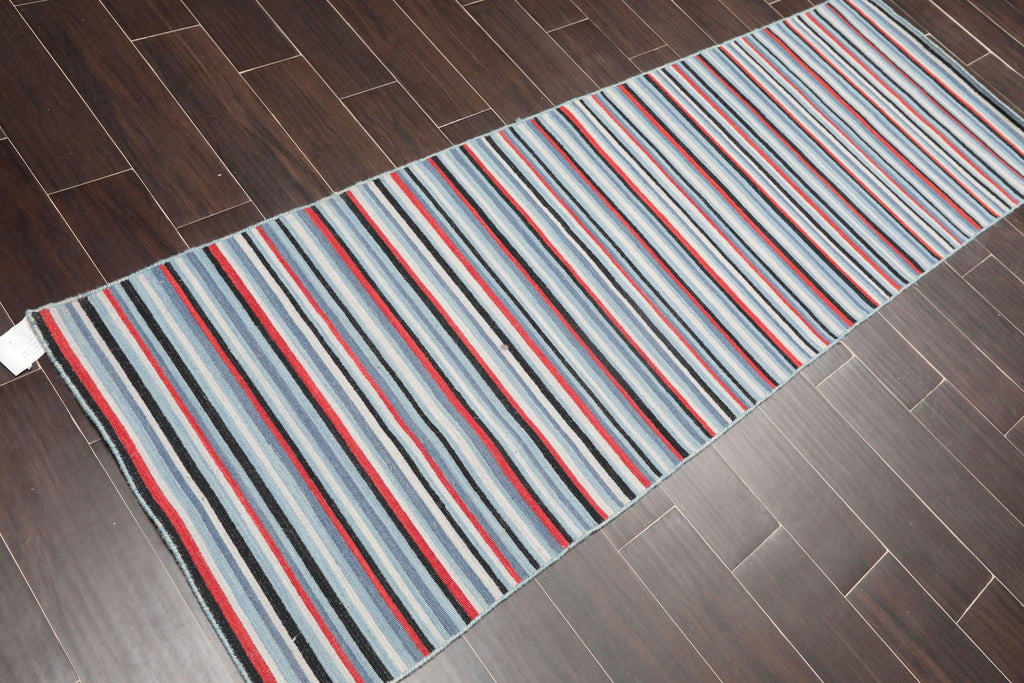 Traditional blue hand knotted wool oriental runner rug with terracotta and grey accents — view 3