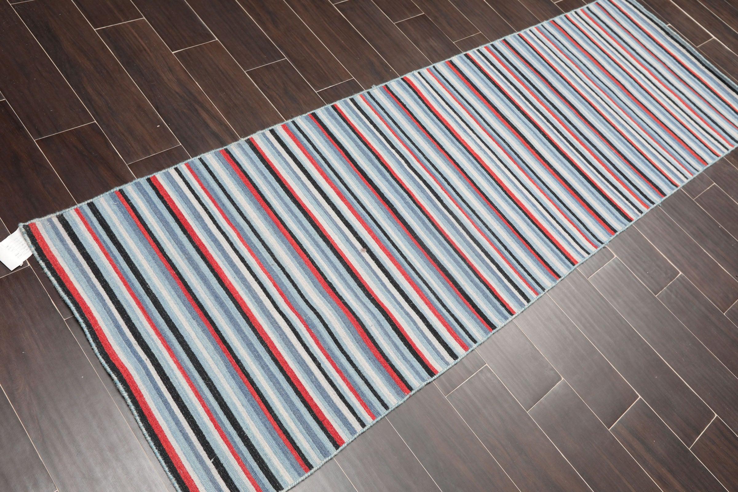 Traditional blue hand knotted wool oriental runner rug with terracotta and grey accents — view 3