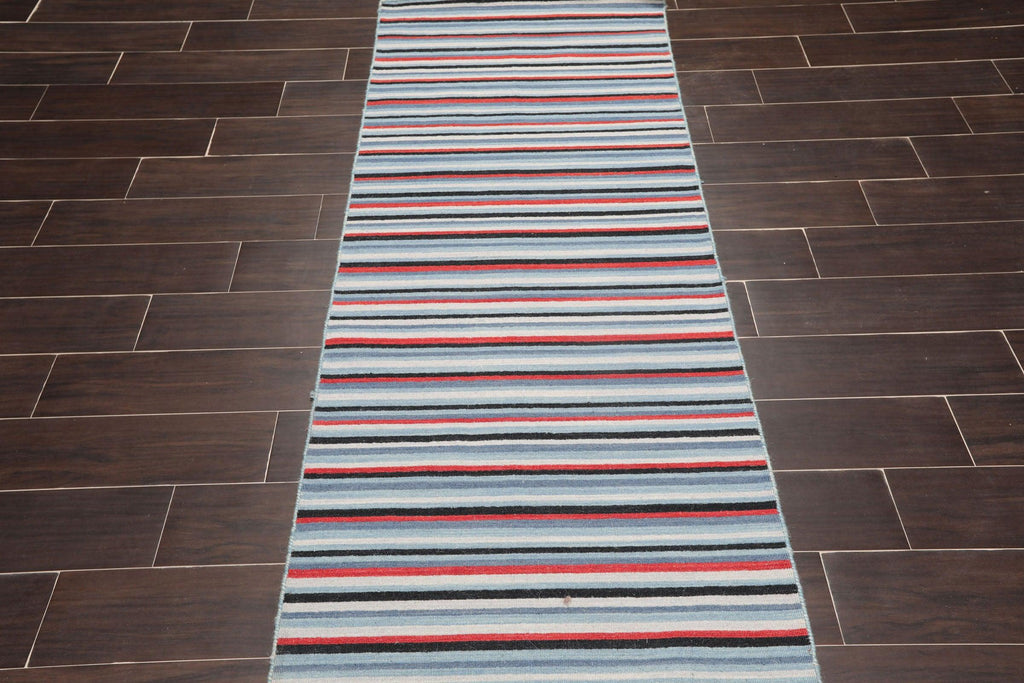 Traditional blue hand knotted wool oriental runner rug with terracotta and grey accents — view 4