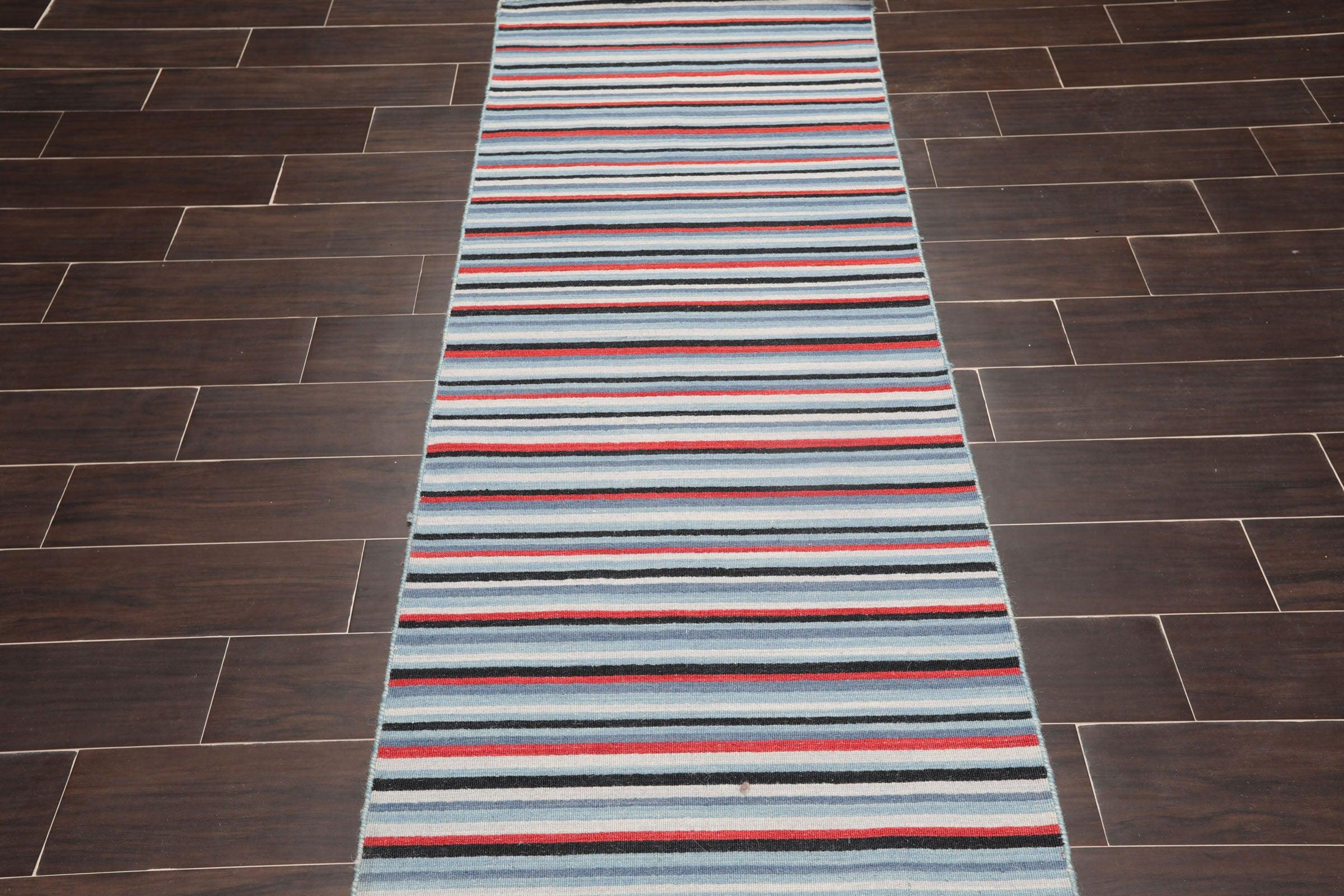 Traditional blue hand knotted wool oriental runner rug with terracotta and grey accents — view 4